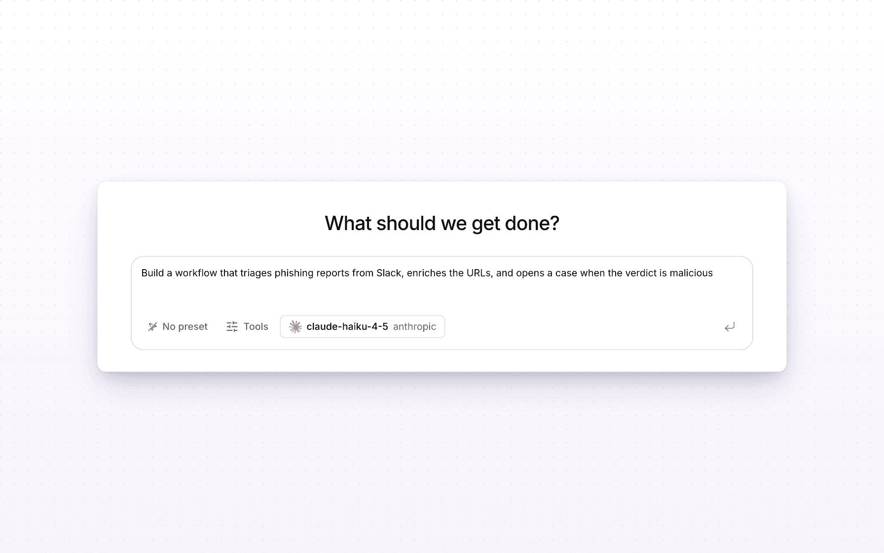 Workspace chat composing a workflow request