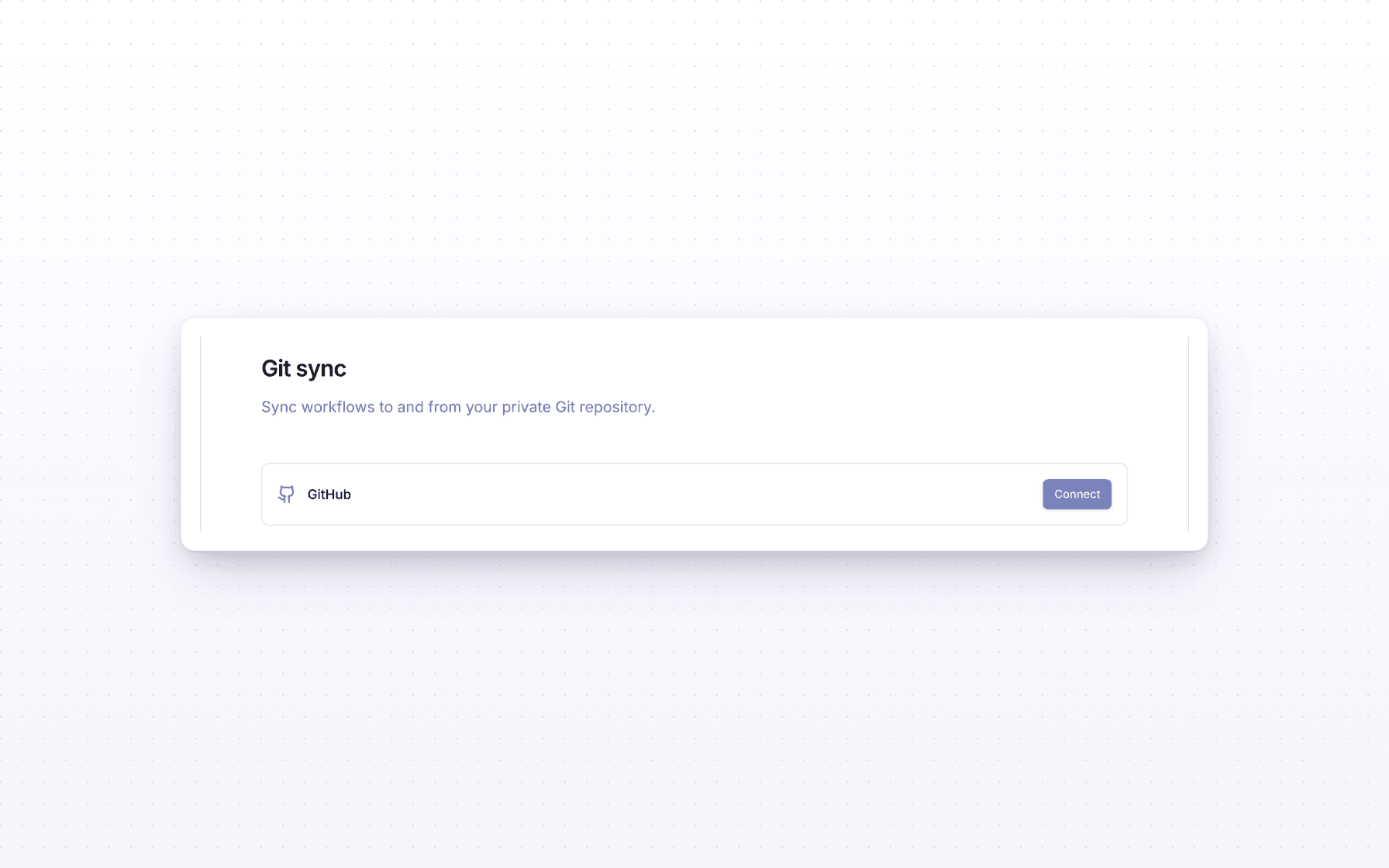 Git sync settings with GitHub connection