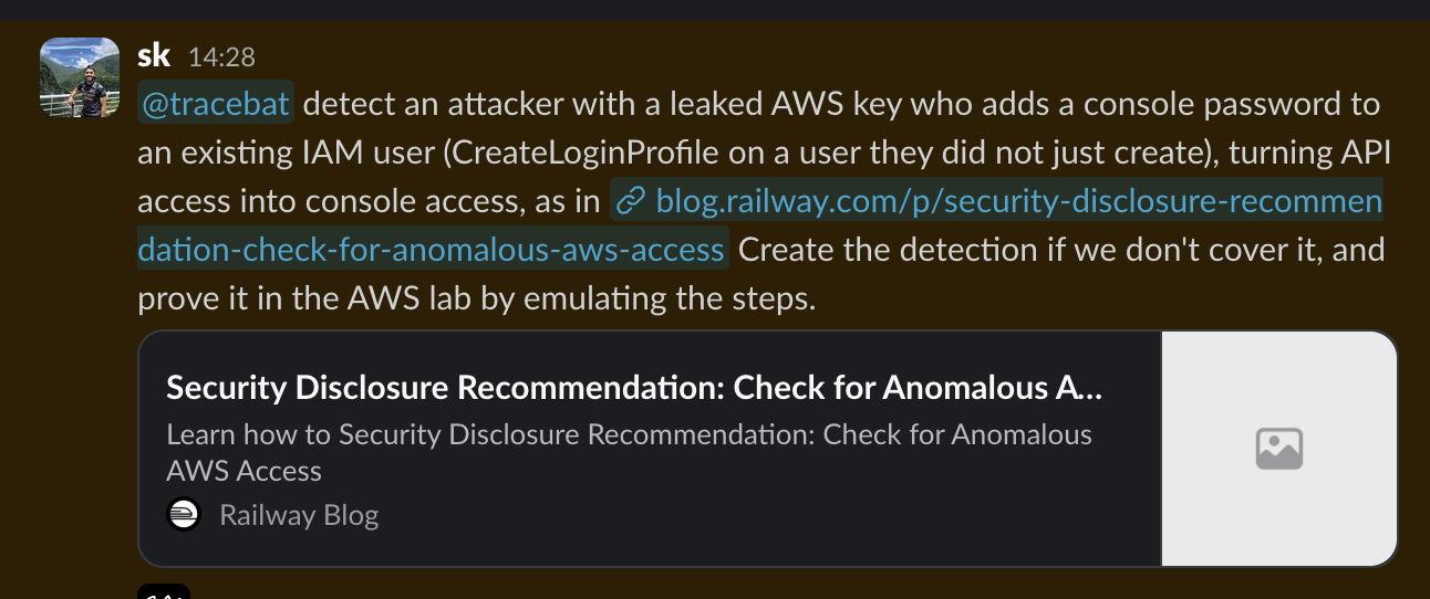 The Slack request for the Railway detection