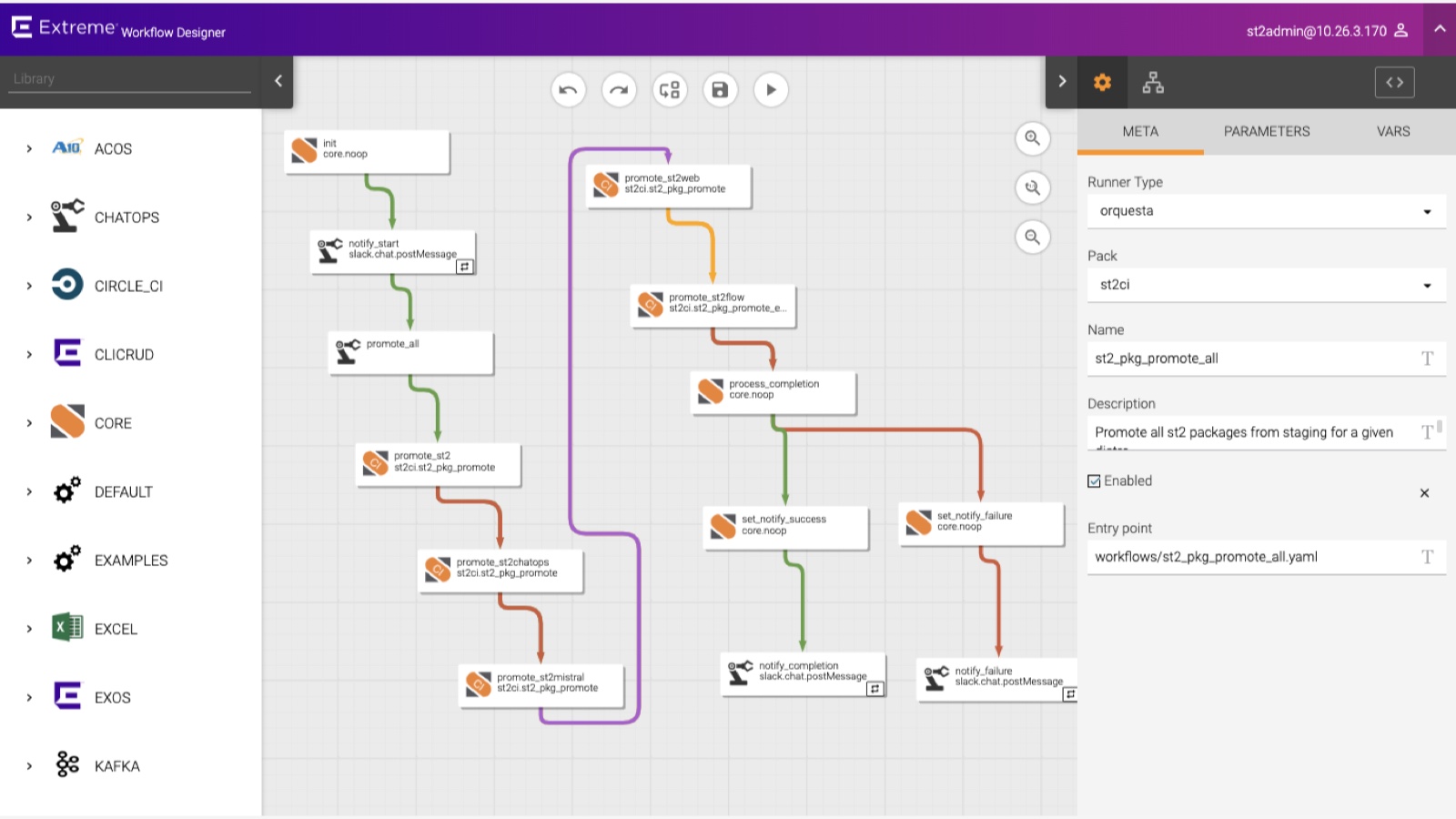 StackStorm Flow visual workflow designer with branching automation steps