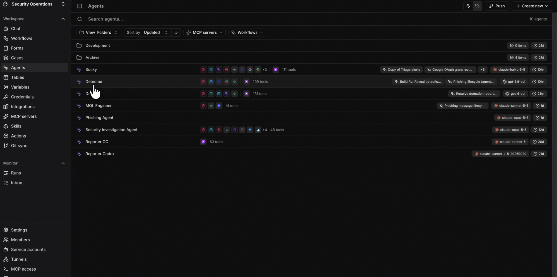 Socky and Detectee in the agents list